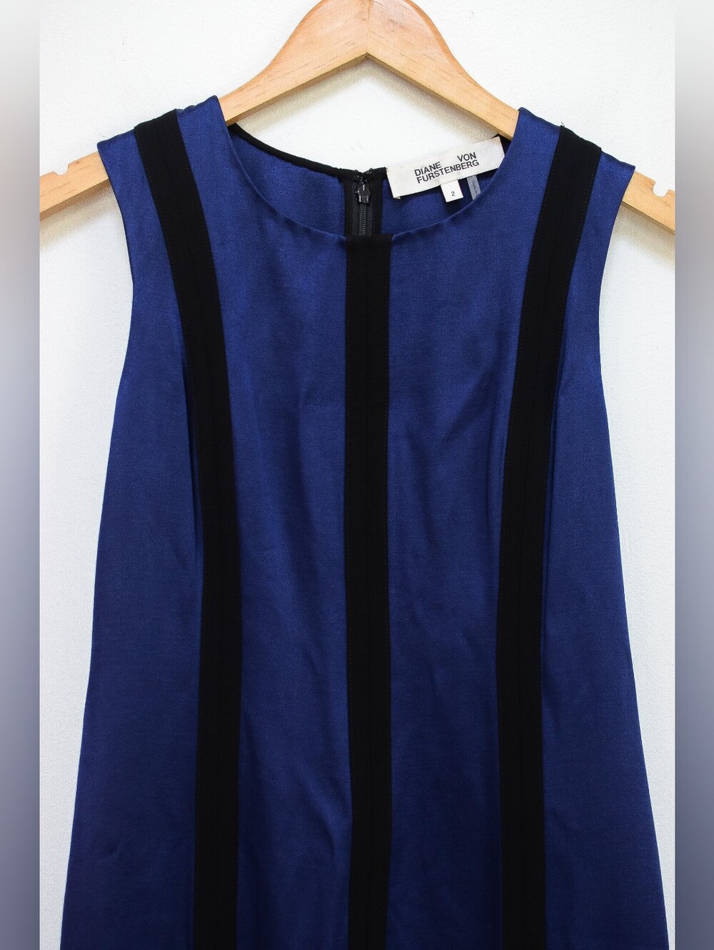 Diane Von Furstenberg Blue Black Striped Sleeveless Sheath Midi Dress Size 2 - Picture 6 of 15
